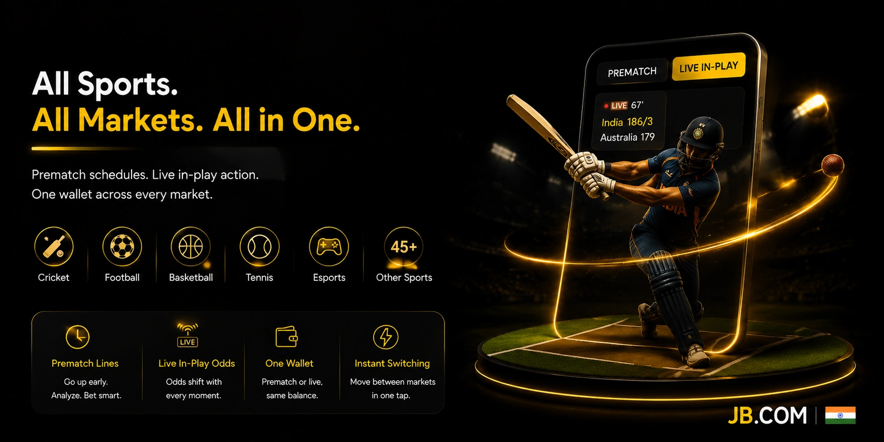 JB.COM India cricket batsman live in-play prematch markets